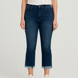 Articles of Society Women's Blue Wash Cropped Flare Jeans Raw Hem Size 31